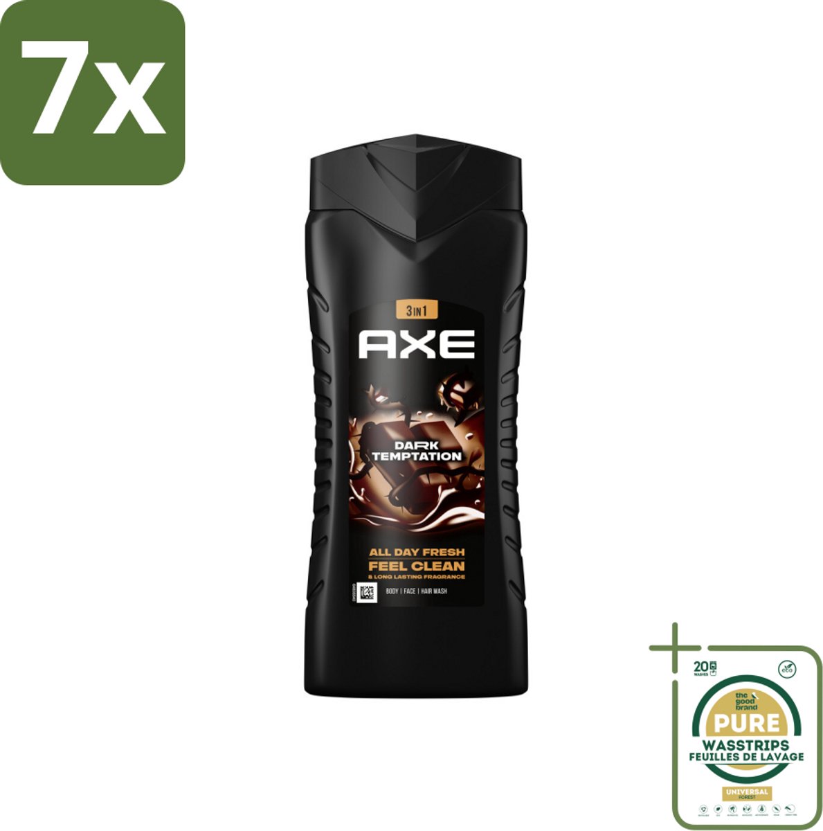 7 x Axe 3-in-1 Douchegel XL Dark Temptation 400 ml - Grootverpakking - Douchegel - Geur - Donkere Chocolade - Kruiden - 3-in-1