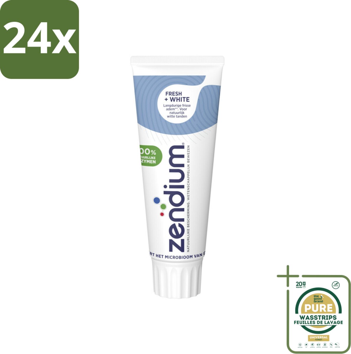 Zendium - Tandpasta - Fresh+ White - 75 ml - Voordeelverpakking - 24 stuks - Witte tanden - Enzymen