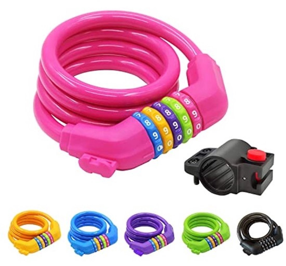 Fietsslot Cijferslot 120 cm 12 mm Met Cijfercode Hoog Veiligheidsniveau Roze