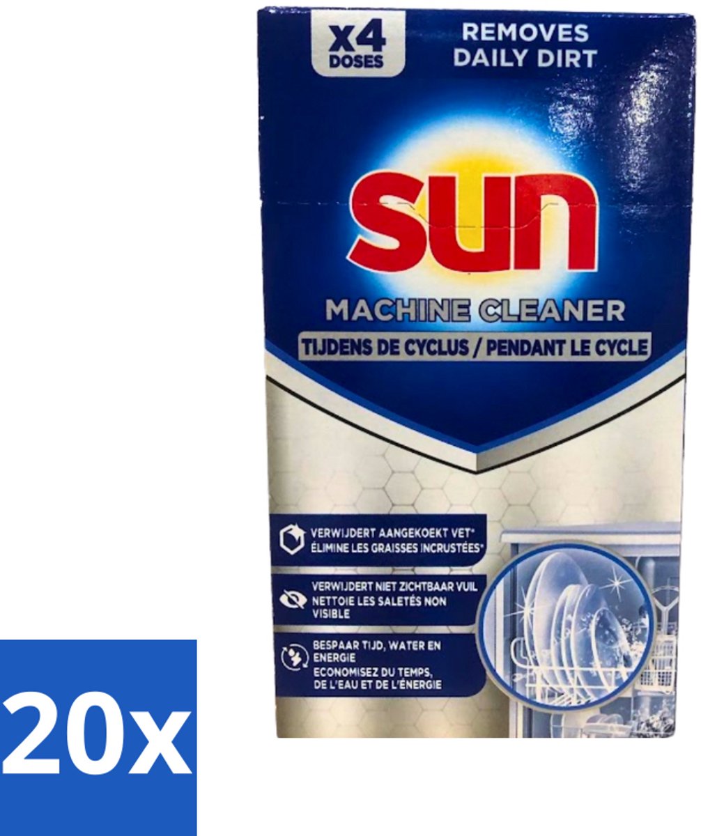 20 x Sun - Machine Cleaner - In-Wash - Vaatwasmachinereiniger - 4 Wasbeurten - Vaatwasmachine Reiniger - Vaatwasmachine Reinigen - Vaatwasmachine Schoonmaken - Vaatwasmachine Ontkalken - Vaatwasmachine Ontvetten
