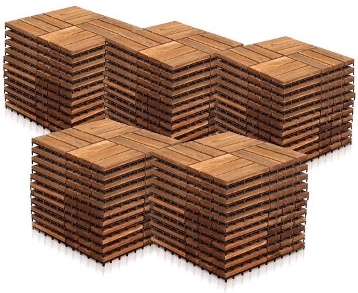 Houten Terrastegels - Acacia Hout - Buiten Leven - Klik Systeem Drainage - 30x30cm - Bruin