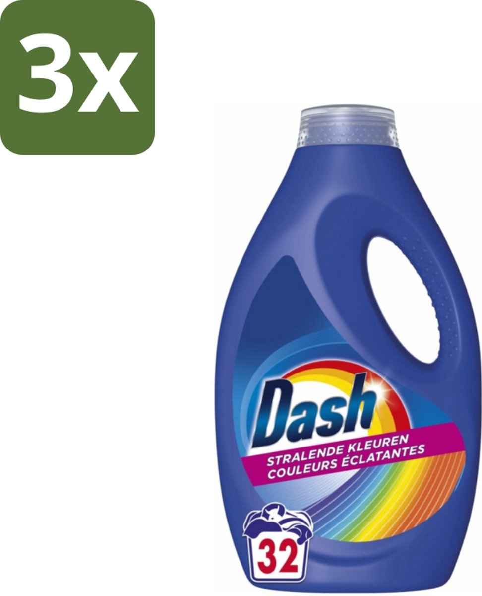 3 x Dash - Stralende Kleuren - Vloeibaar Wasmiddel - Gekleurde Was - 32 Wasbeurten - Wasmiddel Voor Gekleurde Kleding - Kleurbehoud - Stralende Kleuren - Vloeibaar Wasmiddel - Frisheid Wasmiddel