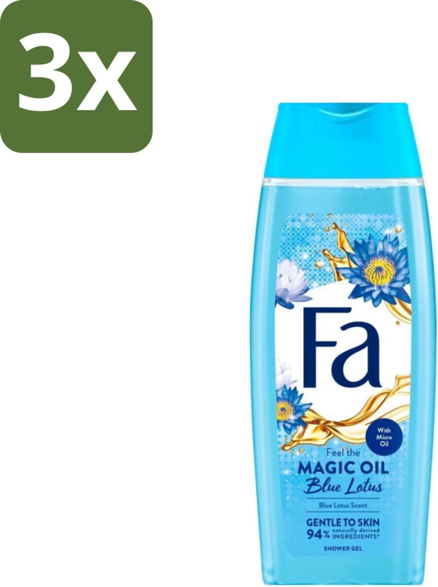 3 x Fa - Douchegel - Magische Olie - Blue Lotus Geur - 250 ml - Douchegel - Hydratatie - Huidverzorging - Zijdezachte Huid - Frisse Geur