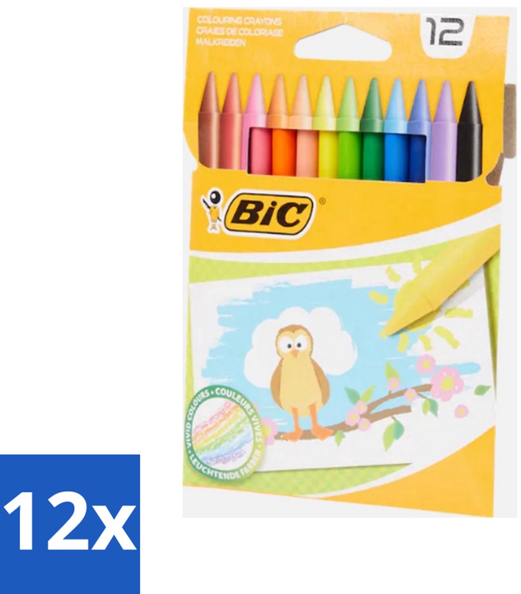 12 x BIC - Waskrijt - Diverse Kleuren - 12 Krijtjes - Kleurpotloden - Waskrijt - Tekenkrijt - Creatief Materiaal - Kinderkrijt