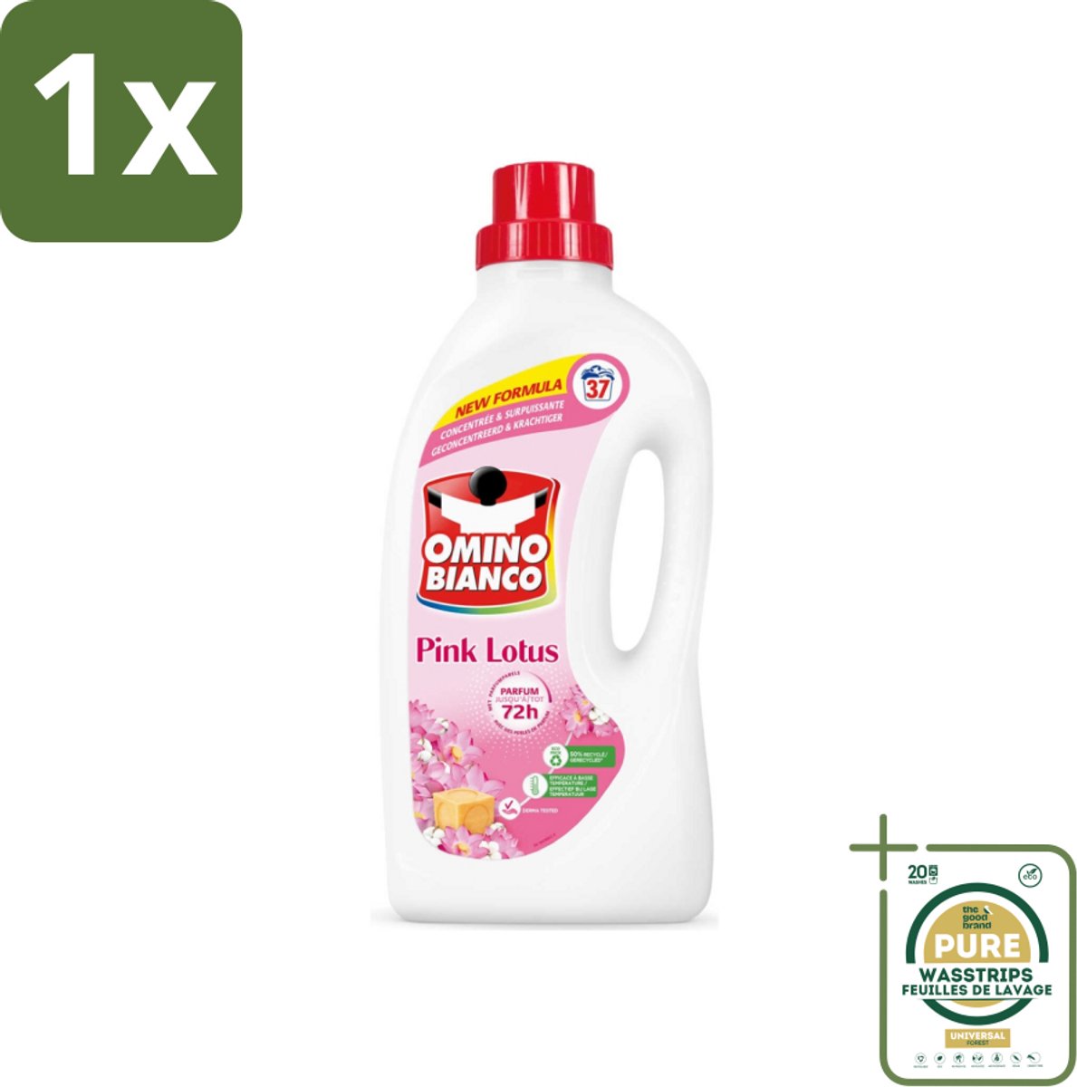 1 x Omino Bianco - Roze Lotus - Wasmiddel - Witte & Gekleurde Was - 37 Wasbeurten- Wasmiddel - Wasgeur - Reiniging - Kleurbehoud - Vlekverwijdering