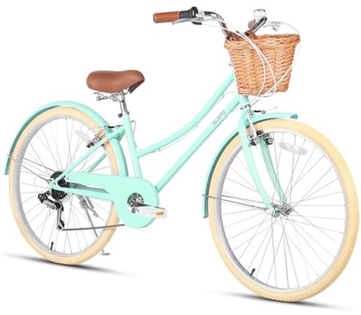 Hybride Stadsfiets voor Kinderen - 6 Versnellingen, Met Rieten Mand, Geschikt Voor Jeugd Vanaf 6 Jaar, 20, 24 en 26 Inch Wielen