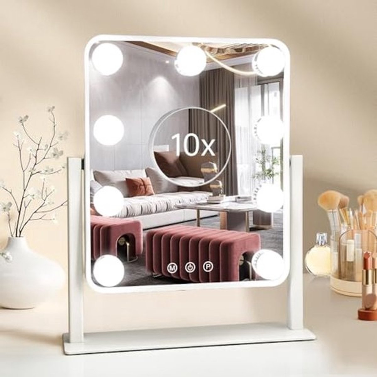 Wikkelspiegel met LED Verlichting en Touch Bediening - Draaibare Make-upspiegel met 10-voudige Vergroting
