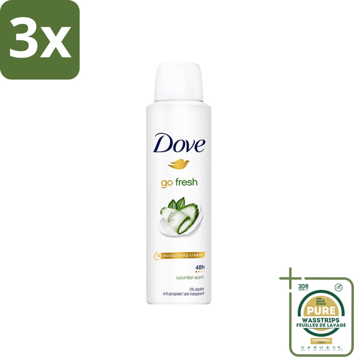 3 x Dove Go Fresh - Deospray - Komkommer - 150 ml - Grootverpakking - Dove Go Fresh Deospray - Komkommer - Geur - Deodorant - Transpiratie