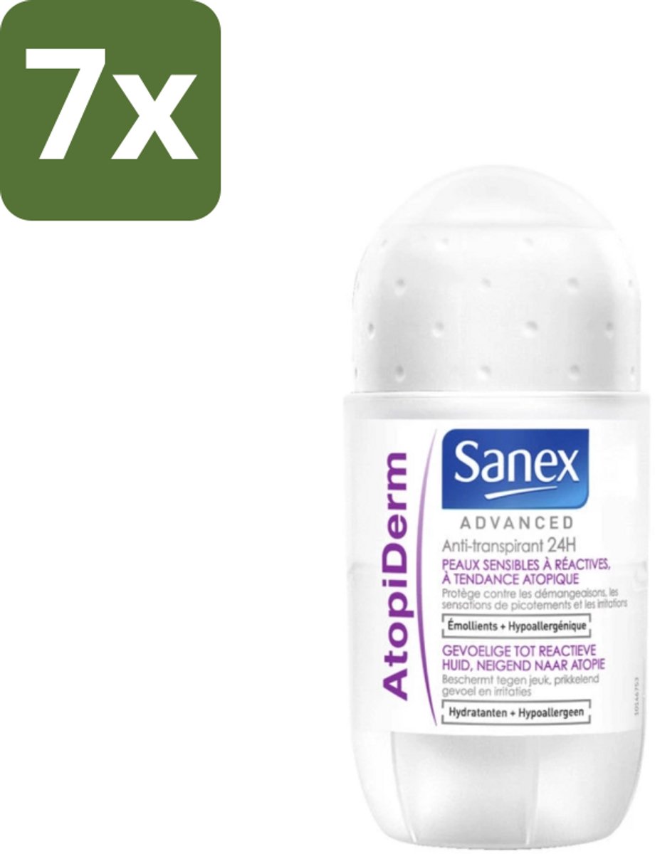 7 x Sanex Advanced - Gevoelig - Deodorant Roller - 24h Anti-Transpirant - Geavanceerd Atopiderm - 50 ml - Gevoelige Huid - Gevoelig Deodorant - 24h Bescherming - Atopiderm - Huidbarrière