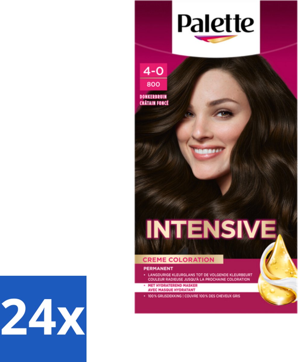 24 x Palette Intensive Oil-Care Color Haarkleuring 800 Donkerbruin - Haarverf - Donkerbruin - Permanente Haarverf - Arganolie - Glans