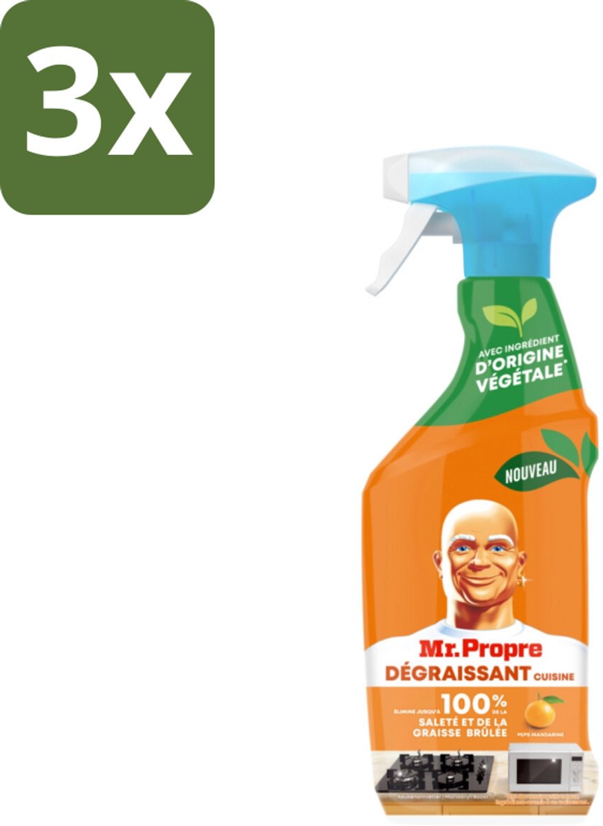 3 x Mr. Proper - Keukenontvetter Spray - Mandarijn - Natuurlijke ingrediënten - 500 ml - Keukenontvetter - Ontvetter Spray - Vet Verwijderen - Keuken Reinigen - Mandarijngeur
