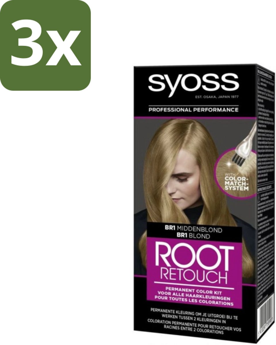 3 x Syoss - Haarverf - Root Touch-up - BR1 Middenblond - 1 Haarkleuring - Haartint - Uitgroeikleuring - Root Touch-up - Haarverf - Haarverf BR1