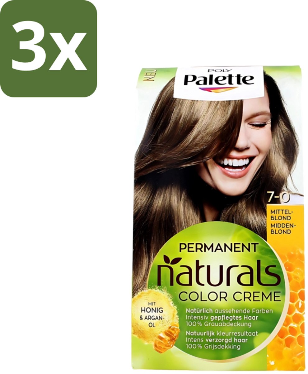 3 x Poly Palette - Haarverf - Middenblond 7-0 - 115ml - Haarverf - Middenblond - Permanente Haarverf - Natuurlijke Kleur - Haar Verzorging