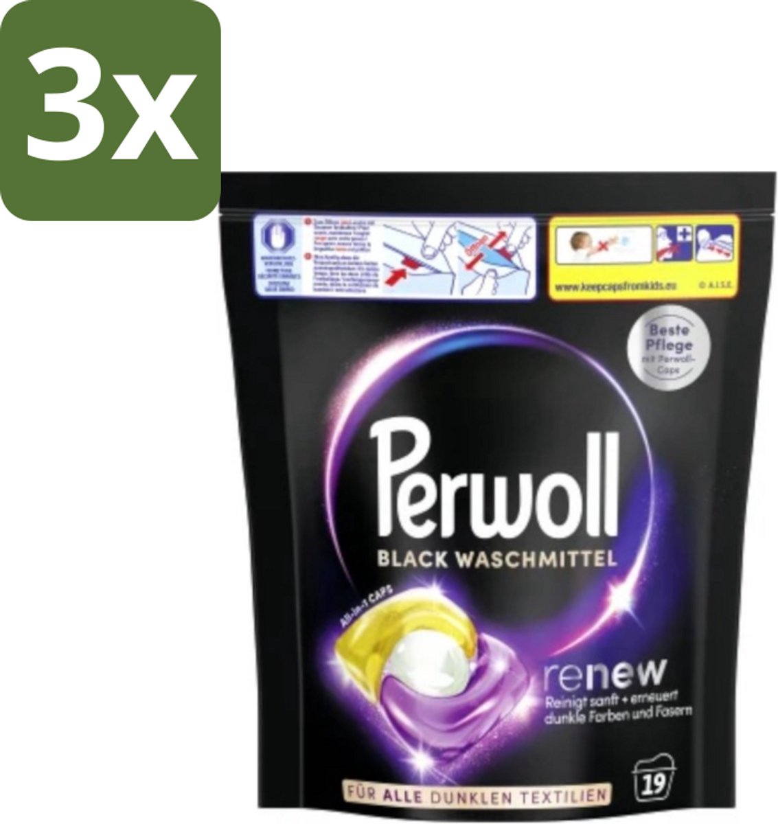 3 x Perwoll - Wasmachinecapsules - Donkere Was - 19 Wasbeurten - Wasmachinecapsules - Donkere Was - Wasbeurten - Reinigingscapsules - Krachtige Was