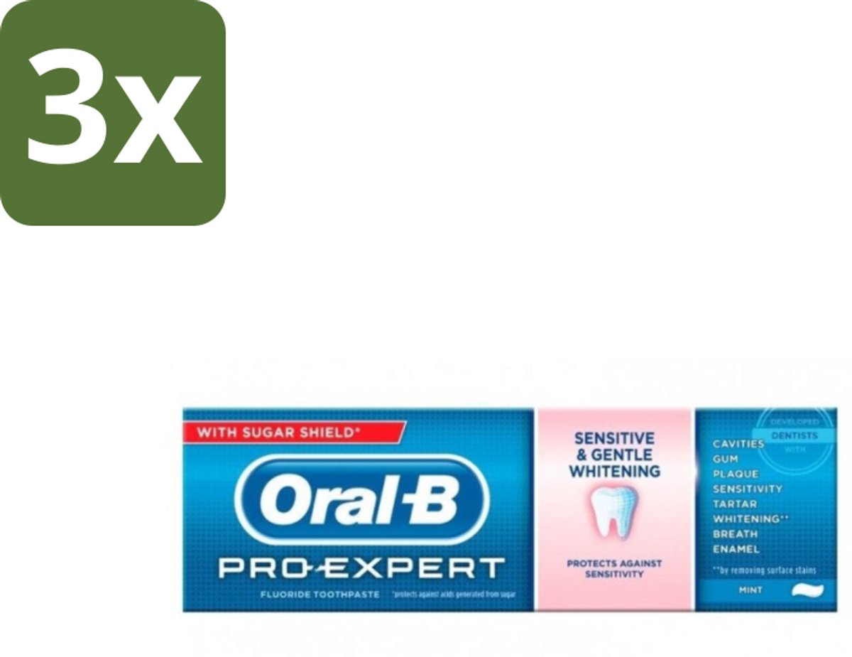 3 x Oral-B - Pro Expert - Tandpasta - Sensitive & Whitening - 75 ml - Gevoelige Tanden - Witte Tanden - Tandpasta - Mondverzorging - Vlekken Verwijderen