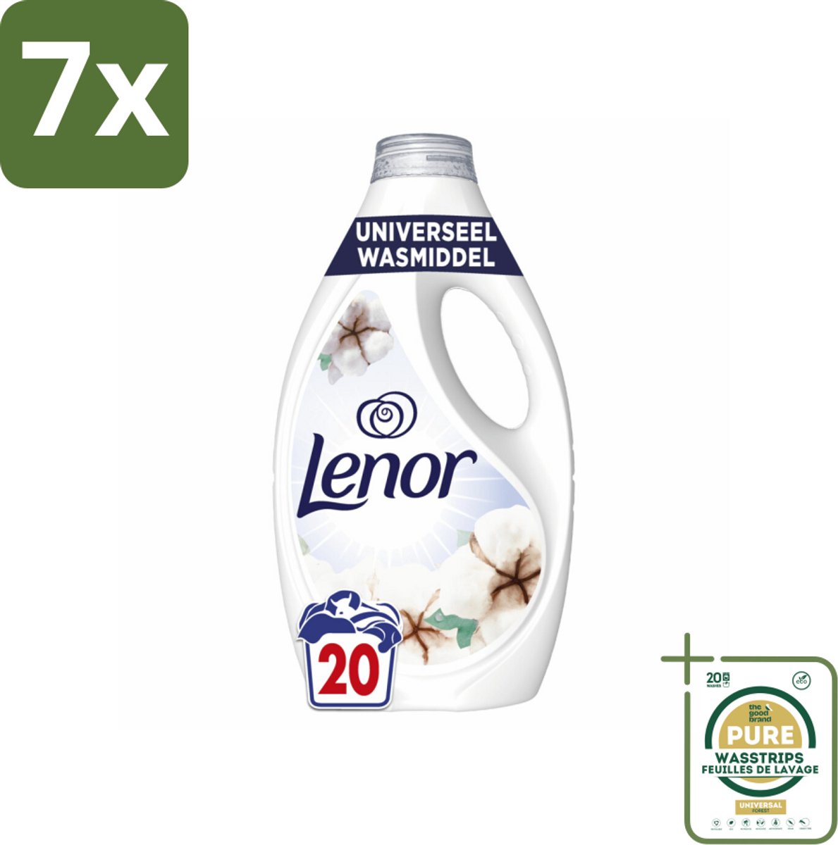 7 x Lenor – Wasmiddel – Katoen Fris – 20 Wasbeurten - 900 ml - Grootverpakking - Katoen Wasmiddel - Fris Wasmiddel - Wasmiddel Katoen - Wasmiddel Fris - Wasmiddel Voor Katoen
