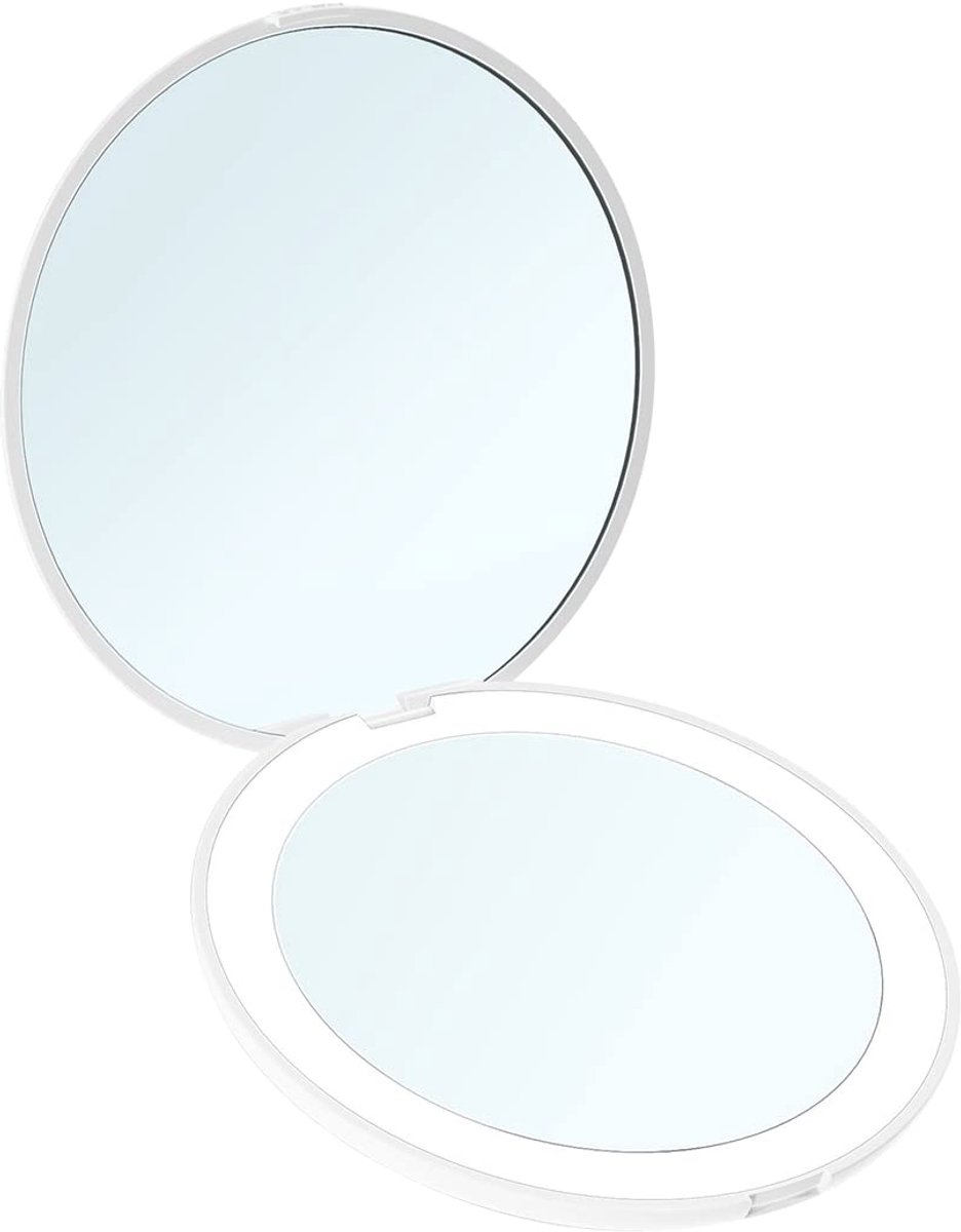 CENPEK Mini LED Pocket Mirror Small Cosmetic Mirror with Light Compact Foldable Double-Sided Round,White - ShopVlot