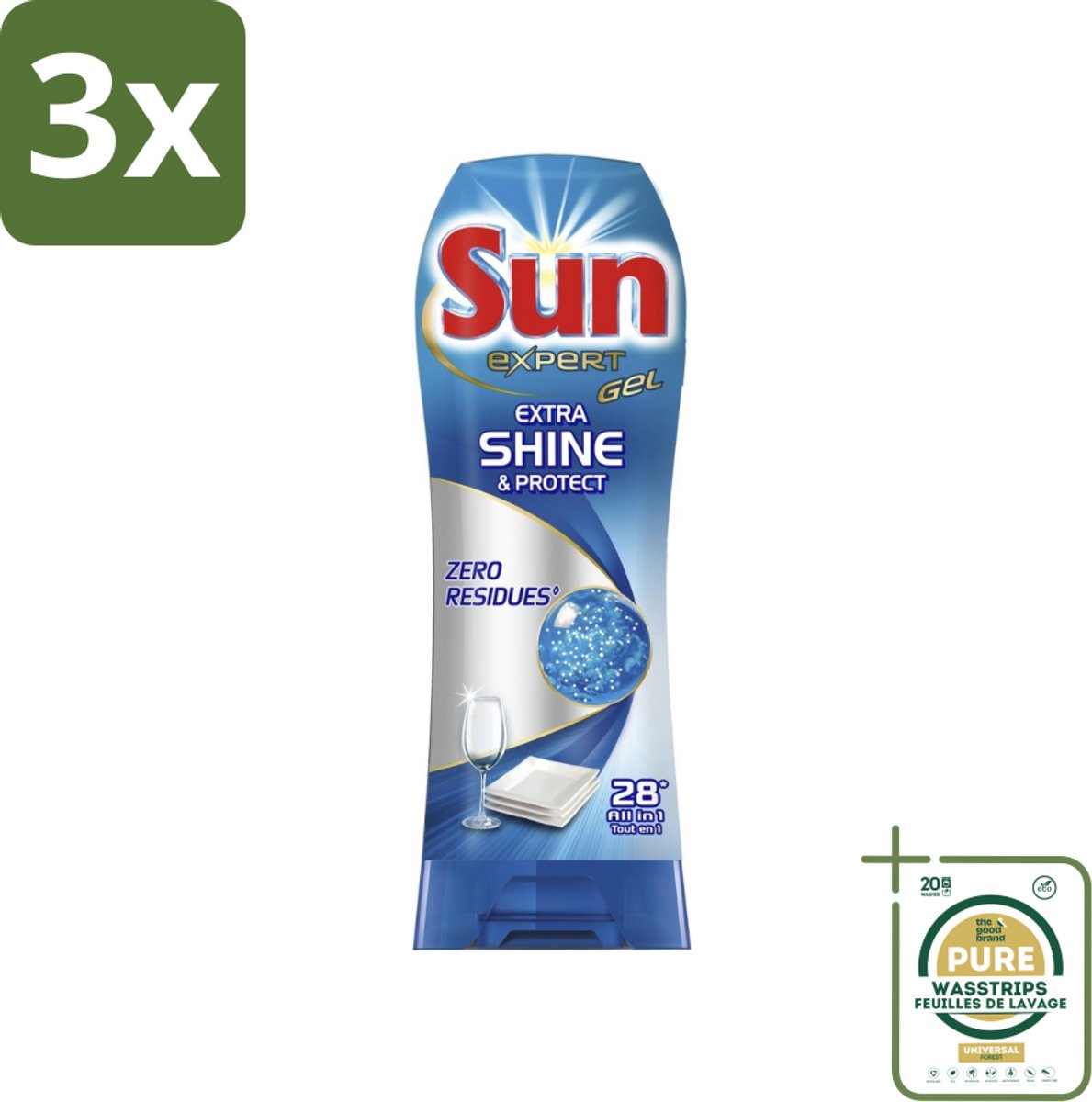 3 x Sun Expert Gel - Extra Shine & Protect - All-in-1 - Vaatwasmiddel Gel - 28 Wasbeurten - Grootverpakking - Vaatwasgel - Vaatwas - Vaatwasbeurt - Vaatwasmiddel - Stralende Vaat