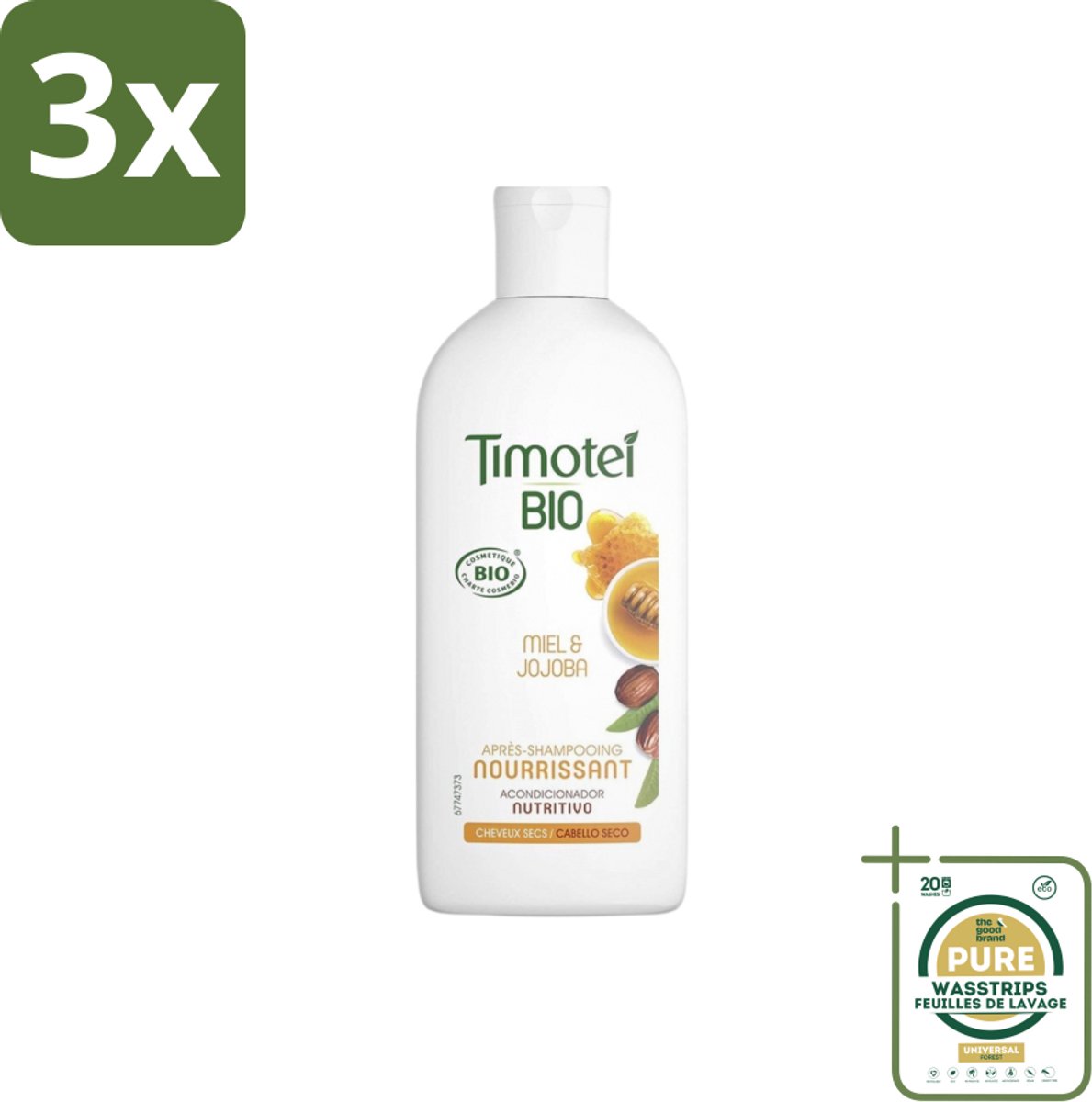 3 x Timotei - Crèmespoeling - Honing & Jojoba - Biologisch - Droog Haar & Droge Hoofdhuid - 250 ml - Grootverpakking - Crèmespoeling - Droog Haar - Droge Hoofdhuid - Honing - Jojoba-olie