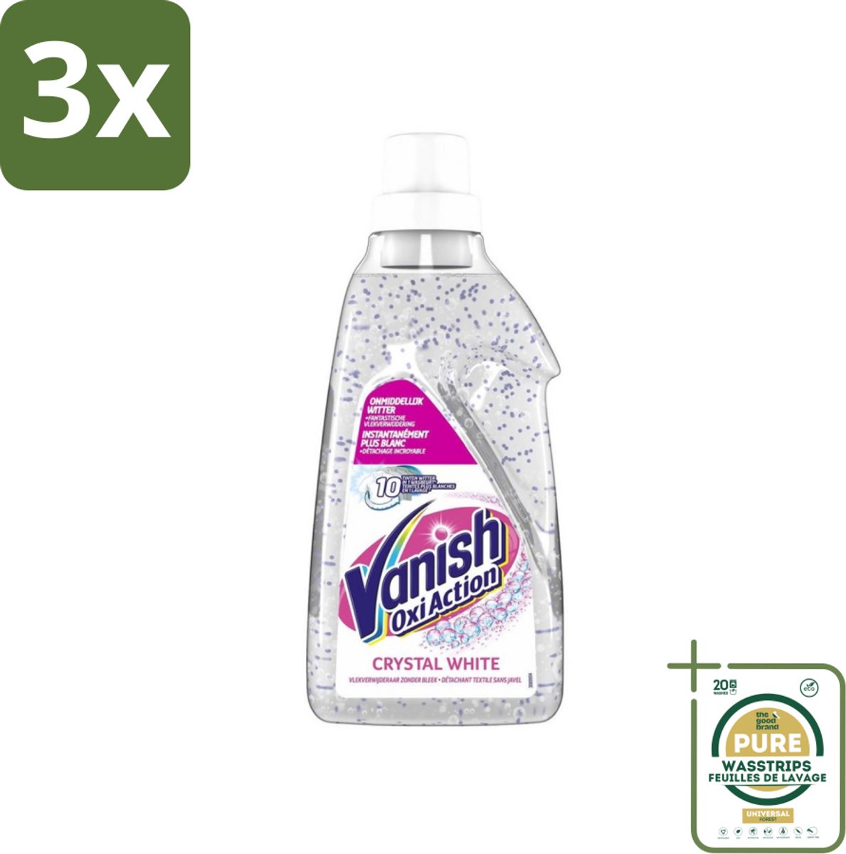 3 x Vanish Oxi Action - Kristalwit - Vlekkenverwijderaar Gel - Zonder Bleek - Witte Was - 15 Wasbeurten - Grootverpakking - Vlekkenverwijderaar - Witte Was - Kristalwit - Wasmiddel - Vlekkenverwijdering