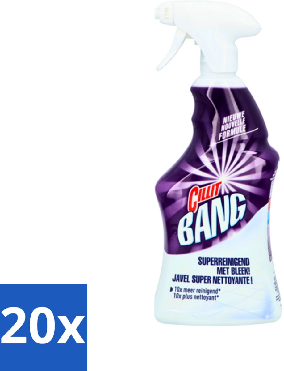 20 x Cillit Bang - Power Cleaner - Bleek & Hygiëne - Schoonmaakspray - Voor Vlekken en Aanslag - 750 ml - Schoonmaak - Vuil Verwijderen - Vlekken Verwijderen - Bleek - Hygiëne