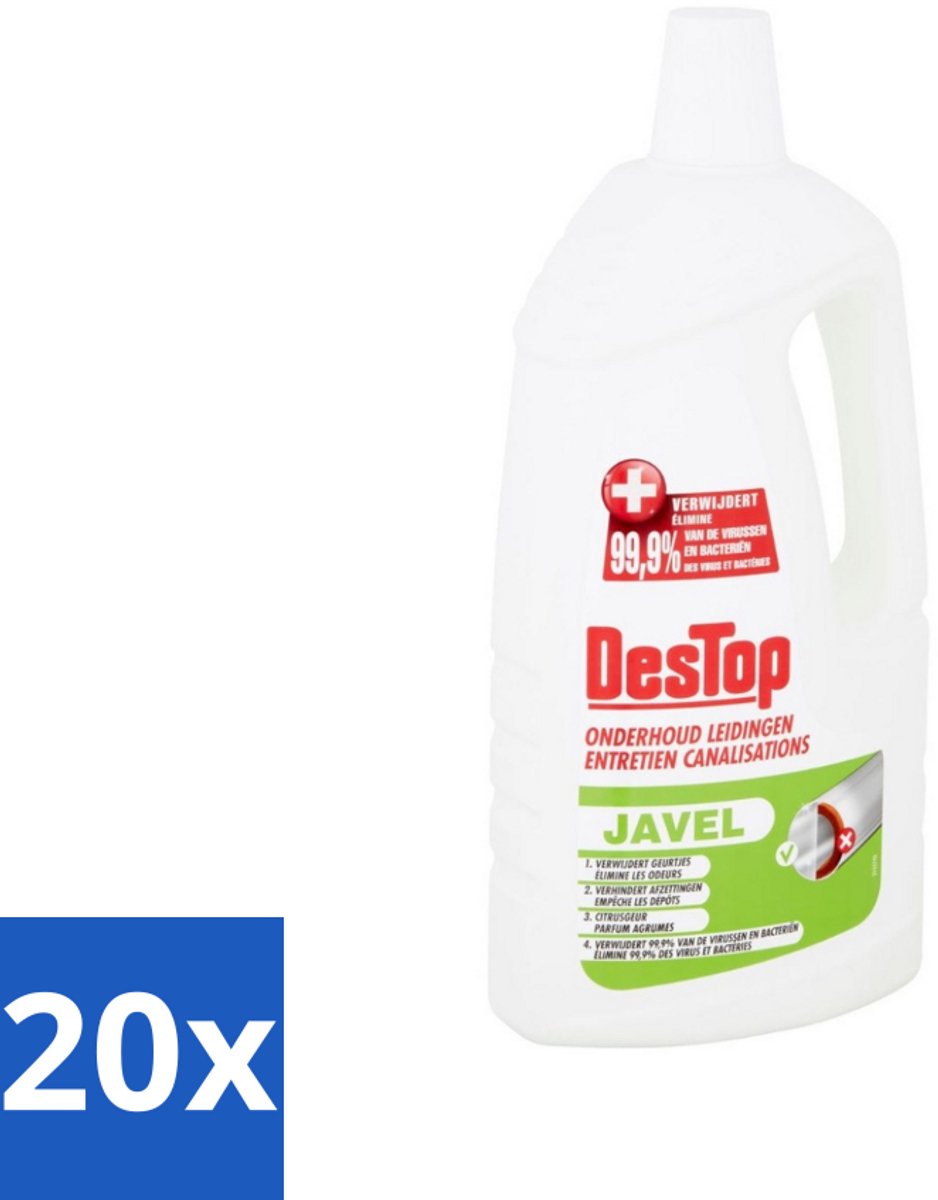 20 x DesTop - Onderhoud Leidingen - Javel - 4-in-1 Werking - Citroengeur - 1,5L - Leidingen Reinigen - Leidingen Onderhouden - Leidingen Schoonmaken - Leidingen Reinigen Citroengeur - Leidingen Hygiëne