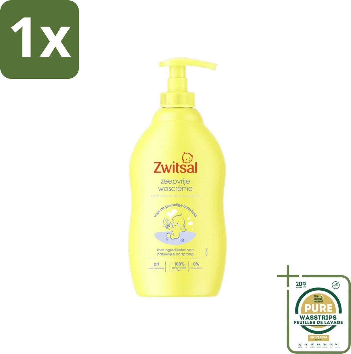 1 x Zwitsal - Babyverzorging - Zeepvrije Wascrème - Voor de Gevoelige Babyhuid - 400 ml- Babywas - Zeepvrije Wascrème - Babyhuid - Gevoelige Huid - Anti-prik