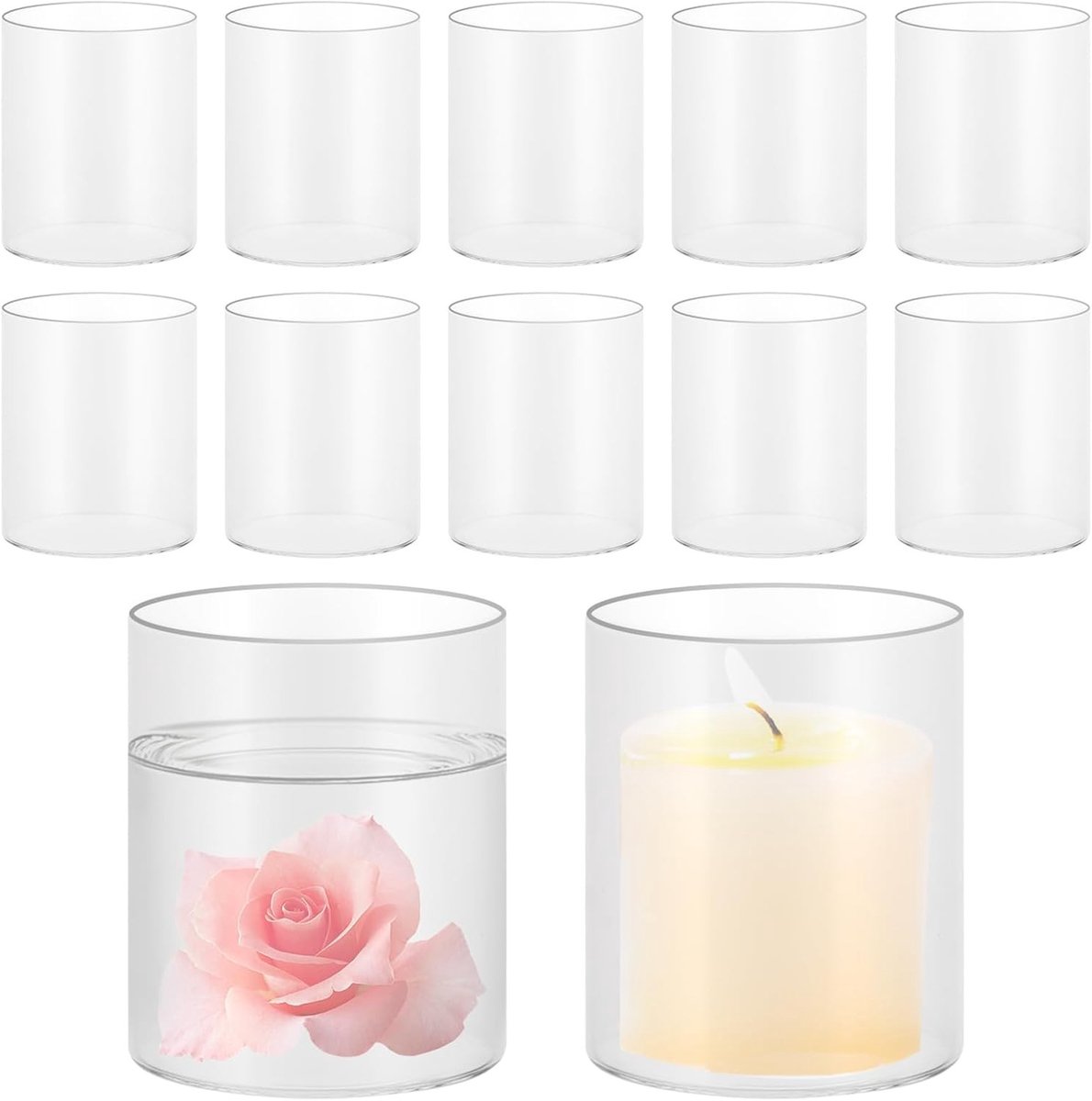 Windlicht van glas - Transparant - 10 cm hoog - Cilindervormig glas - Voor kaarsen en decoratie