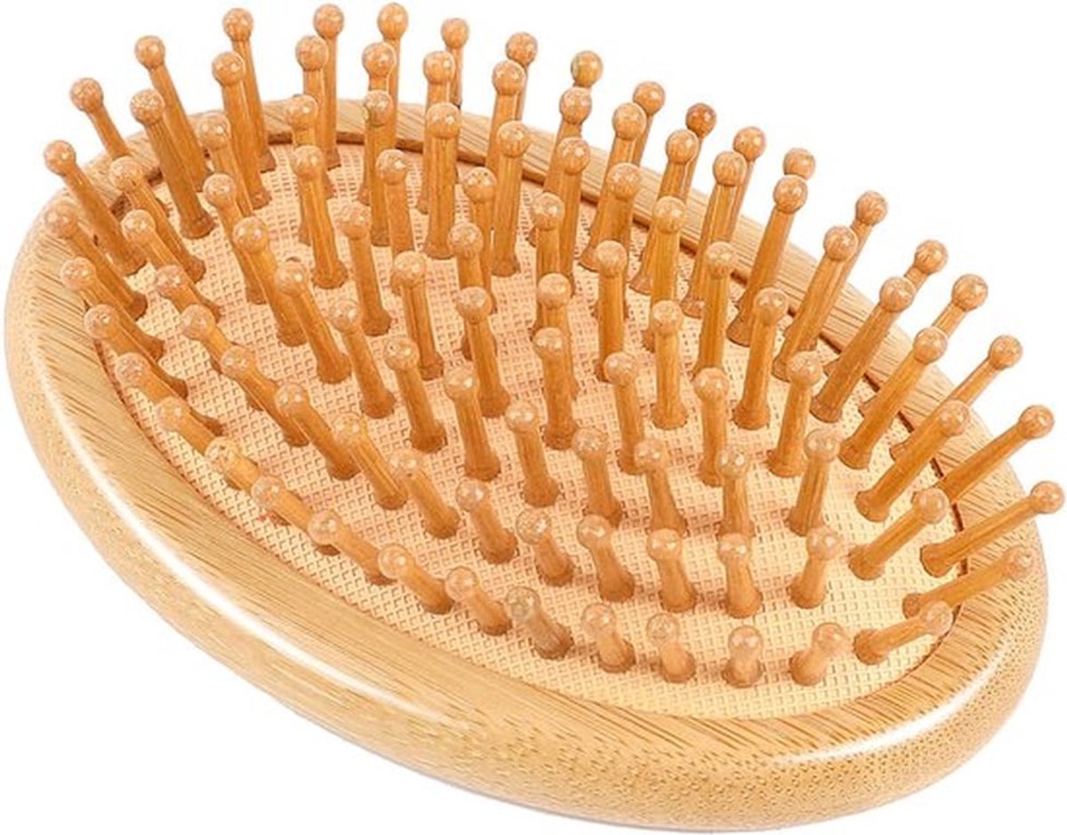 Bamboeborstel voor haargroei - Natuurlijke houten hoofdhuidborstel - Antistatisch ontwerp - Mini-haarhoofdhuidstimulator - Ontwarrende ha...