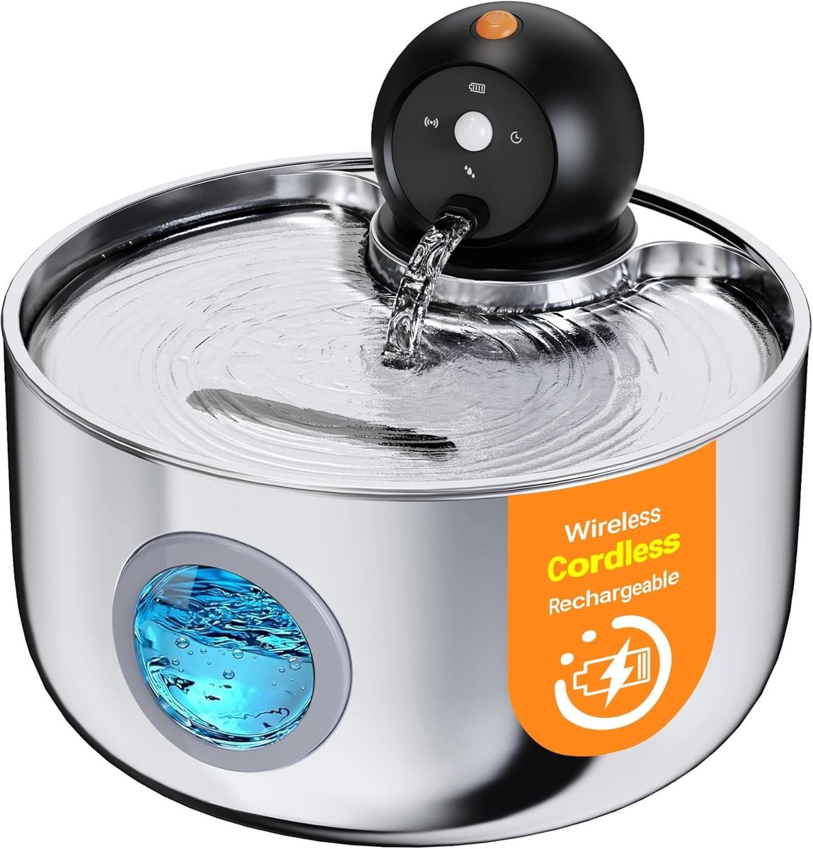 Waterfontein voor kat - RVS - 2,6 Liter - Draadloze Drinkfontein met Bewegingssensor en Meervoudige Filtratie