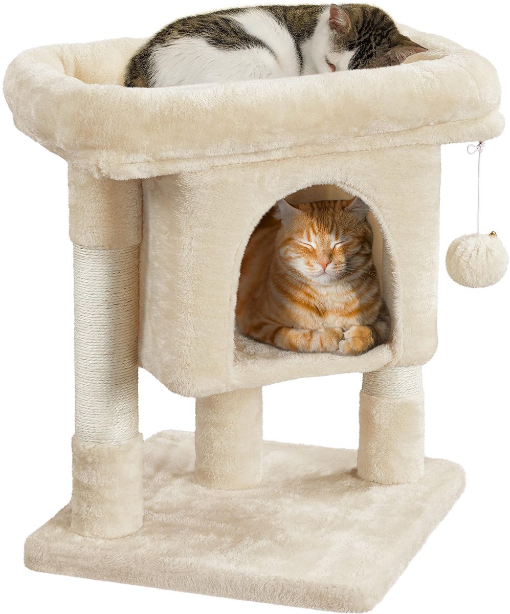Famanu – Krabpaal voor kleine katten van 60 cm met kattenhol, pluche en sisal, speelboom voor katten, beige
