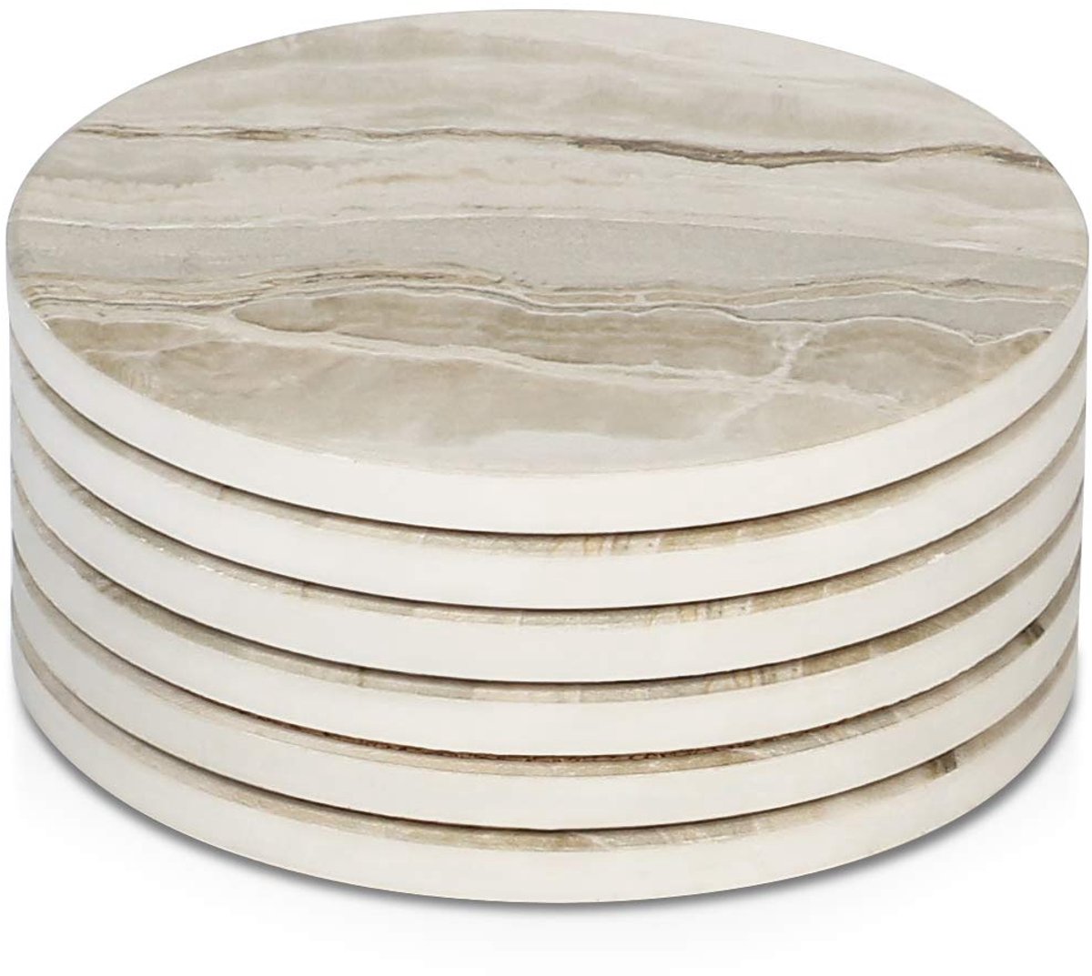 Famanu – Onderzetters voor drankjes, absorberende onderzetters set 6 stuks, absorberende onderzetters set met kurkbasis voor salontafel, huisdecoratie, housewarming cadeau voor vrouwen, marmeren stijl