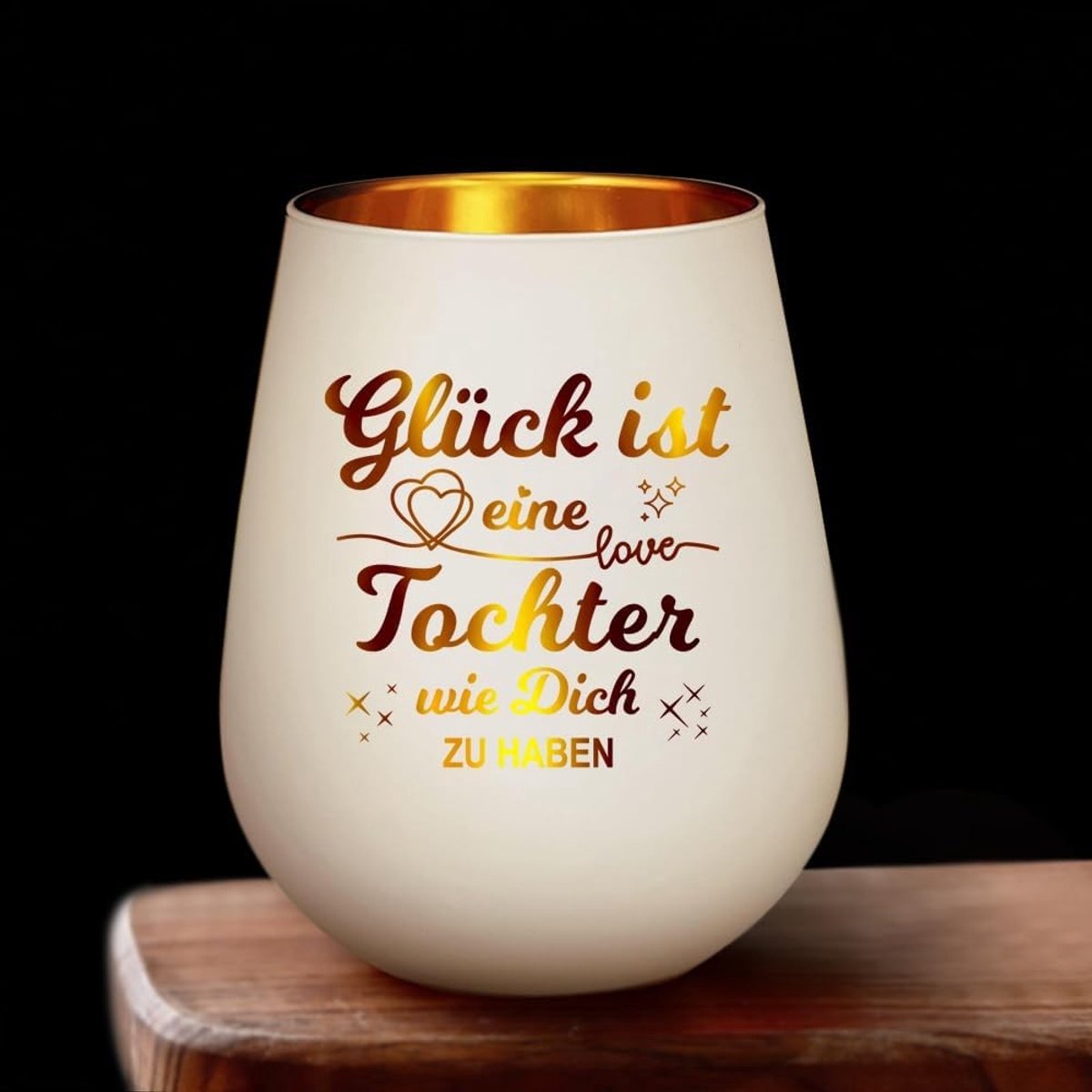 Windlicht van glas - Voor dochter - 11,3 x 8,6 x 8,6 cm - Glas met Gravure Spreuk - Cadeau voor Dochter