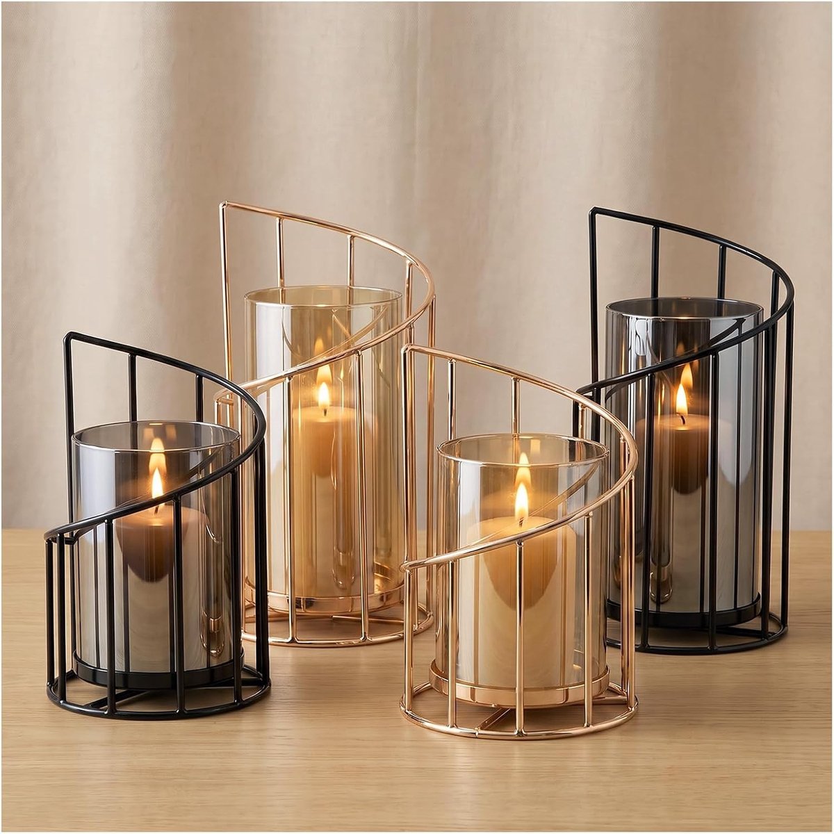 Windlicht van glas - Zwart - Kandelaar Decoratie - Sfeervol en Stijlvol - Voor Binnengebruik