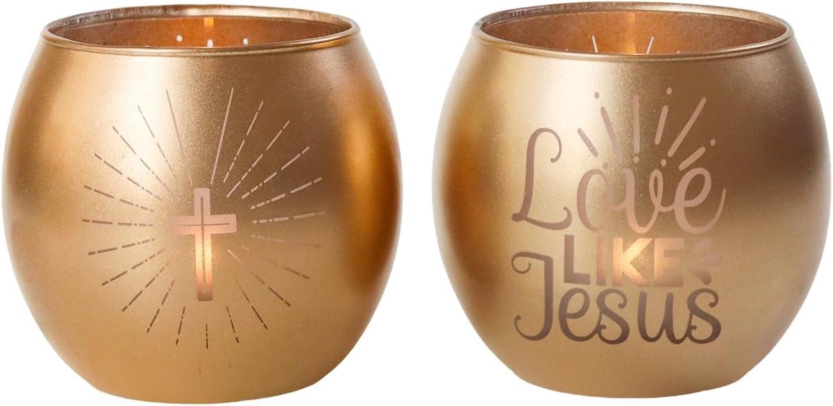 Windlicht van glas - Jezuskruis - Set van 2 - Gouden theelichthouders - Religieuze decoratie voor vrouwen