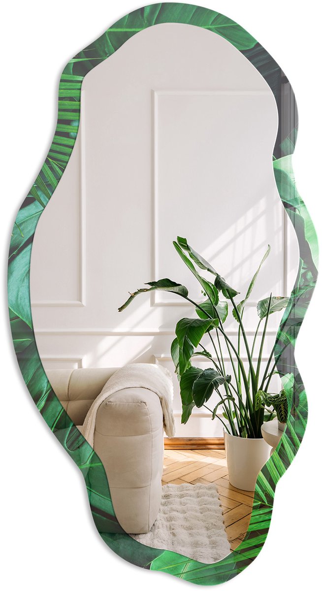 Coloray De Rust Van De Jungle Spiegel - Groen Rechthoekige Spiegel Voor Interieur - Organische Spiegel - Woonkamer - Modern - 45x90 cm - Totale afmeting 52x97 cm