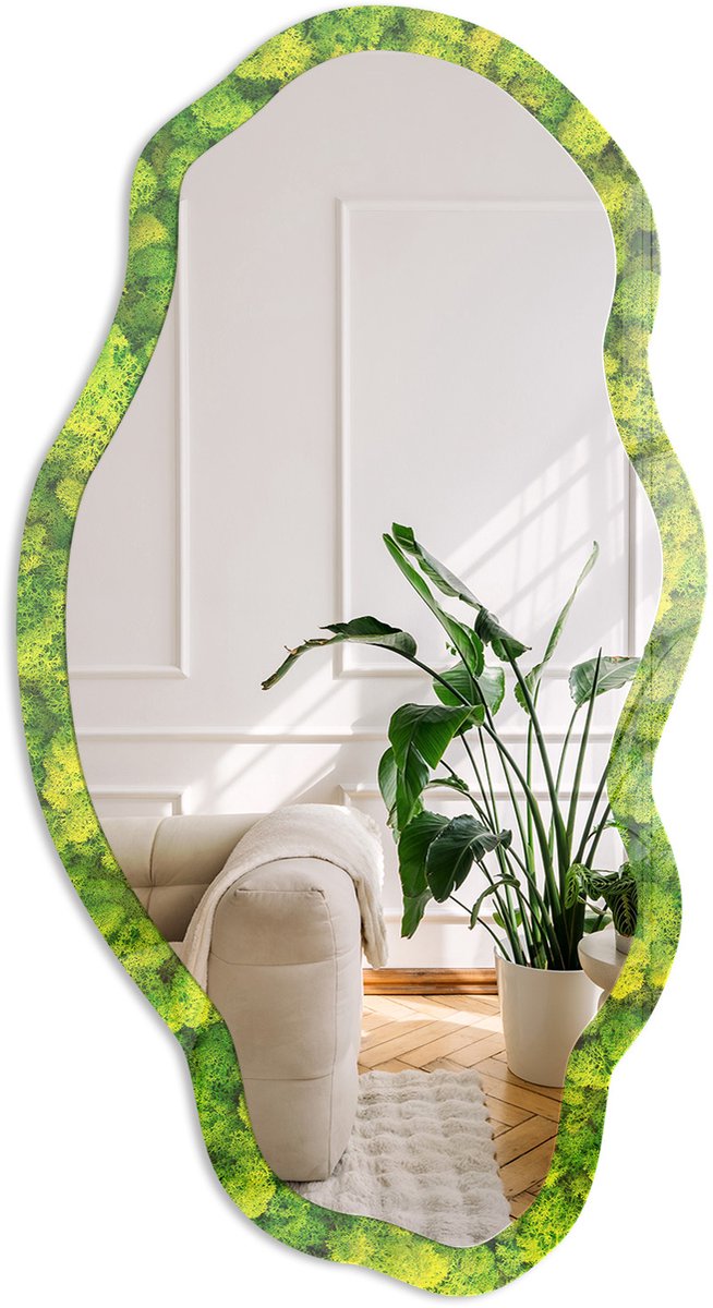 Coloray Groen Mos Spiegel - Groen Rechthoekige Spiegel Voor Interieur - Organische Spiegel - Slaapkamer, Woonkamer, Kantoor - Minimalistisch - 45x90 cm - Totale afmeting 52x97 cm