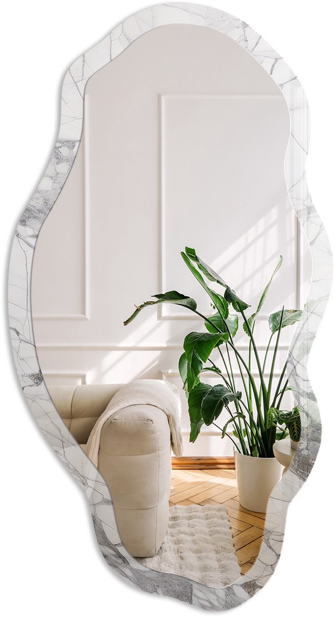 Coloray Marmeren Elegantie Spiegel - Wit Rechthoekige Spiegel Met Modern Design - Organische Spiegel - Woonkamer - Klassiek - 45x90 cm - Totale afmeting 52x97 cm