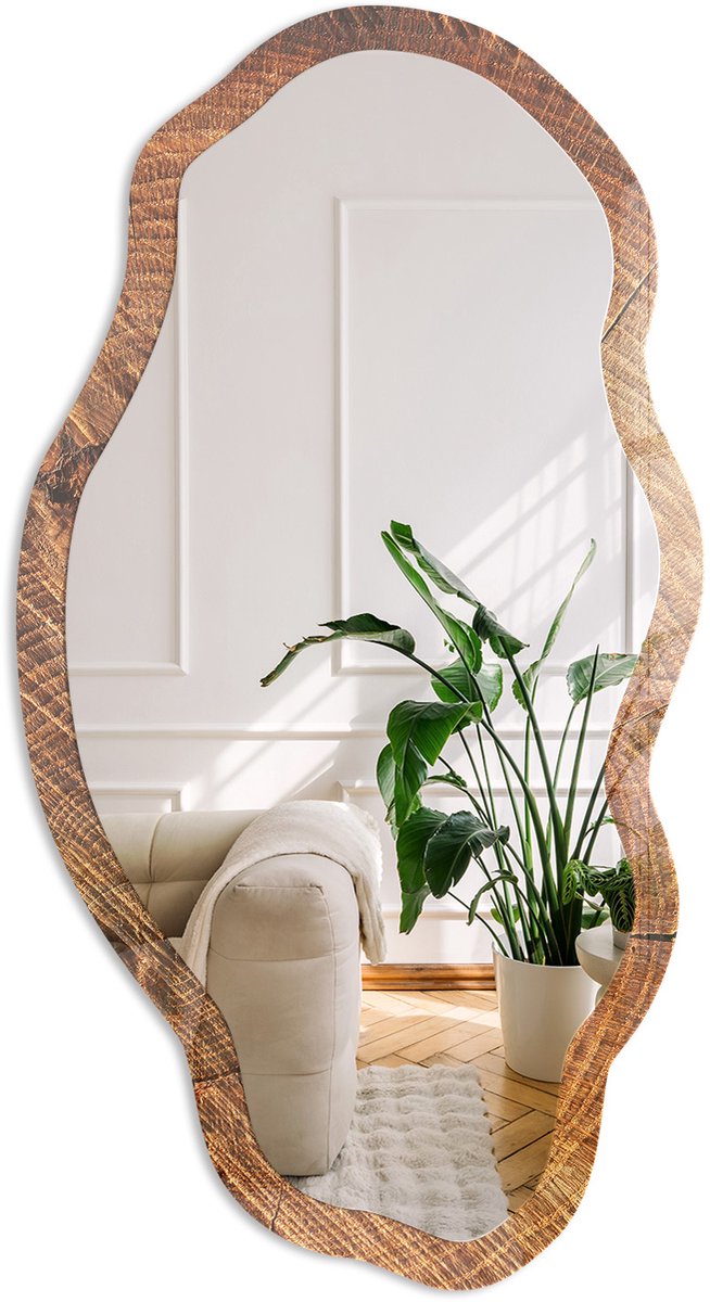 Coloray Houten Constructie Spiegel - Bruin Stijlvolle Wandspiegel - Organische Spiegel - Woonkamer, Kantoor, Hal - Rustiek - 45x90 cm - Totale afmeting 52x97 cm