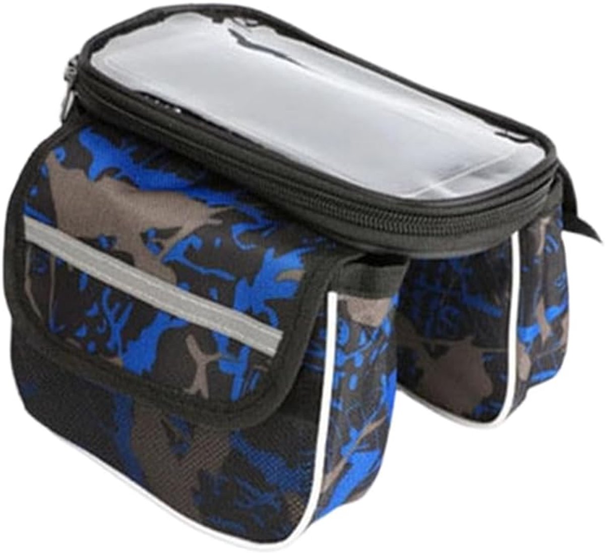 Fietstas - Afneembare Fietstas met Smartphone Houder - Waterdichte Tas - Touchscreen - Met bandjes - waterdicht telefoonhouder tasje voor e-bike - MTB - Frametas racefiets - Telefoon Fiets Tas - Bovenbuis - Fietstas frame - Camouflage blauw