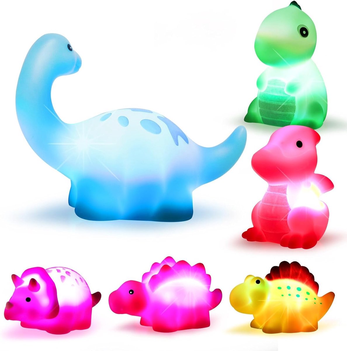 6 stuks badspeelgoed, dinosaurus badspeelgoed met licht, badspeelgoed dinosaurus LED, waterspeelgoed voor kinderen met vroeg leren speelgoed