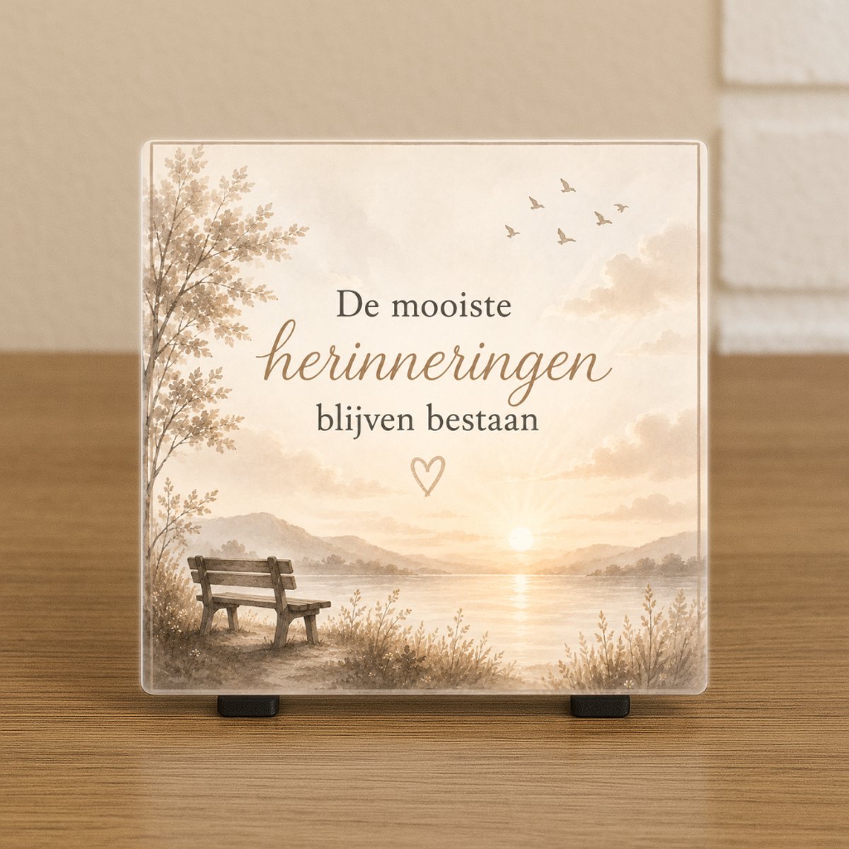 CreaCraft Spreuktegel “De mooiste herinneringen blijven bestaan” bankje - Herdenkingstegel – Cadeau tegeltje – Trendy nu – Vriend(in), Collega, familie – Zomaar – Cadeau – Incl standaard – Wenstegeltje – Cadeau idee