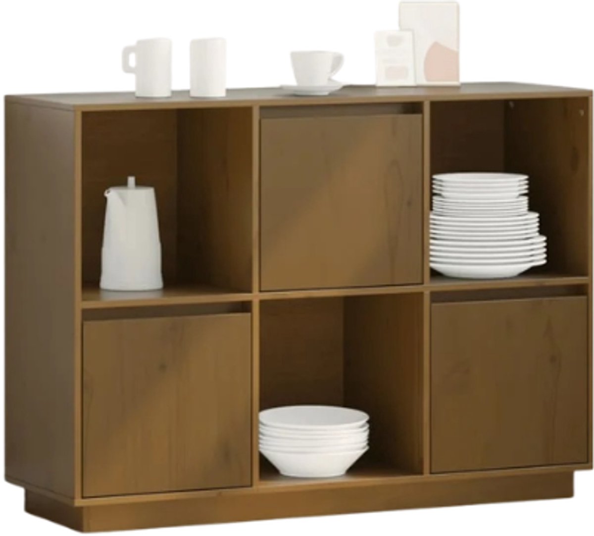 Emvae Kast - Dressoir - Opbergkast - Massief Houten Buffetkast - Open en Gesloten Opbergruimte- 110,5 x 35 x 80 cm - Honingbruin