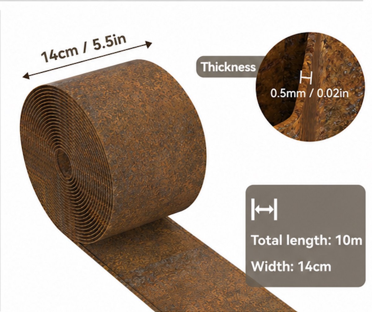 VidaStore borderrand cortenstaal 10 meter vlak - Borderrand - Cortenstaal borderrand - Gazonrand - 14 cm hoog - 10 meter lang
