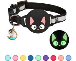 Pets n Paws Kattenhalsband Tag Houder - Verstelbare Halsband Kat - Met belletje - Glow in the Dark - Reflecterend - Geschikt voor AirTag - Kat GPS Tracker Houder - Kitten / Hond - Kattenbandje - Cat Collar - Kattenriem