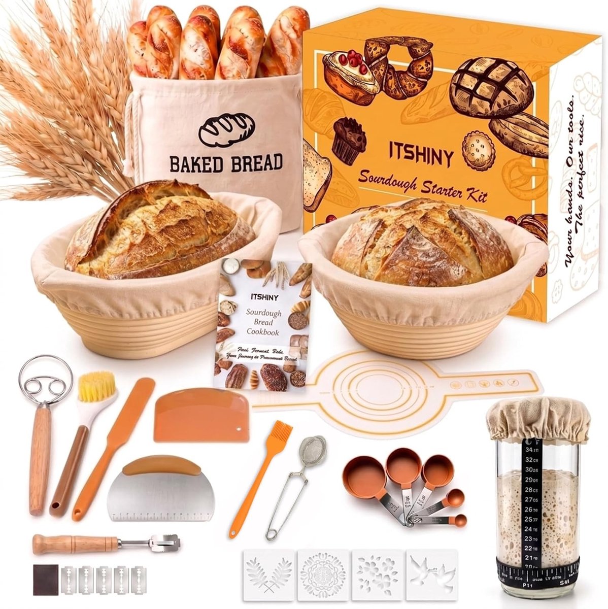 Zuurdesem starterset - Siliconen gistmand ovaal 29 cm en rond 26 cm - Compleet broodbakaccessoires voor beginners en gevorderden