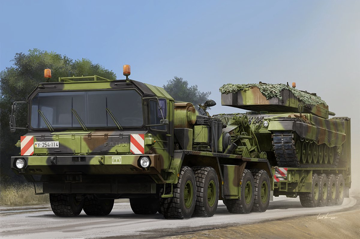 Trumpeter Modelbouwpakket Militaire voertuigen - 01070 FAUN SLT 50-3 Elefant met SaAnh.52t Oplegger - Duitse Zware Tanktransporter Plastic - 1:35 - Modelbouw