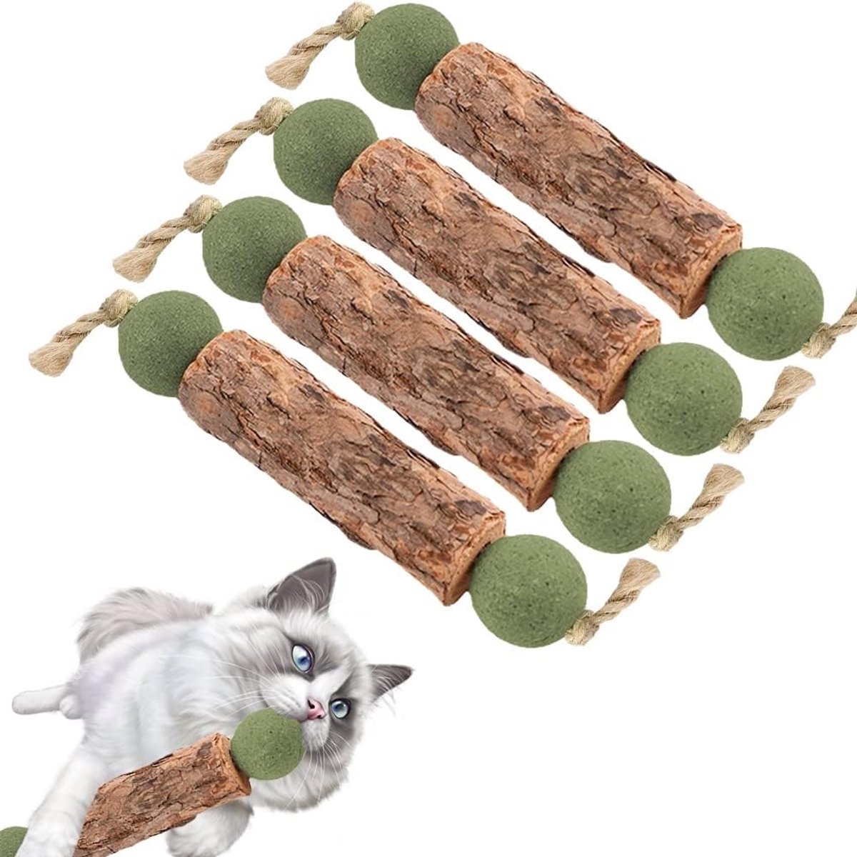 Voerpuzzel voor kat - Natuurproducten - 15 cm - Kattenkruid Kauwsticks met Ballen - Voor Gezonde Tandreiniging