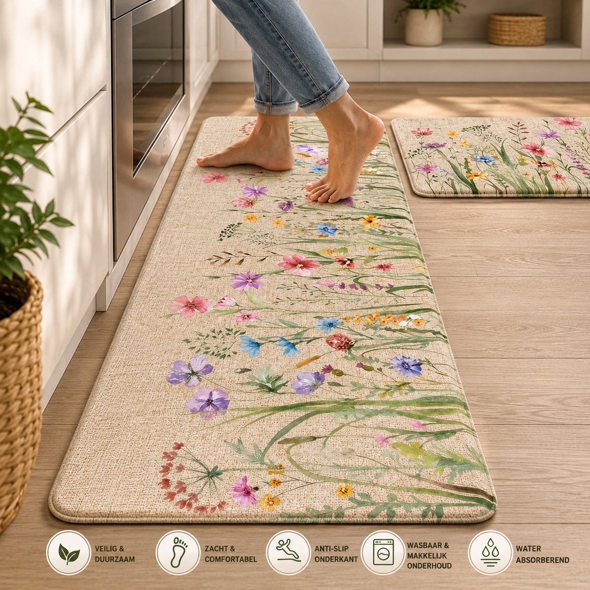 Antislip vloermat PVC met afgewerkte randen, wasbaar, voor keuken, bureau en staand werken - Comfortabele staande mat