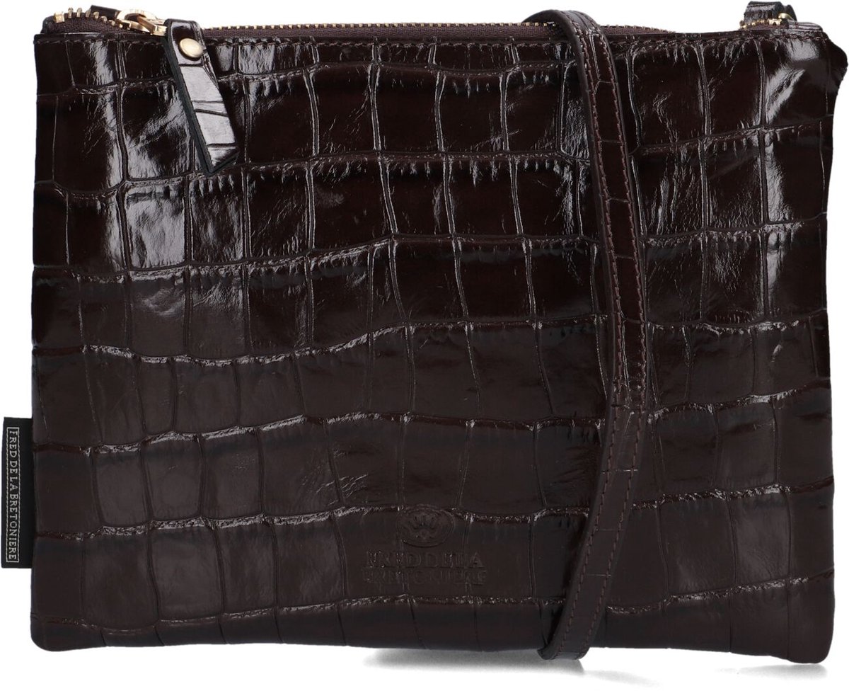 Fred De La Bretoniere - BREGJE Crossbody Croco Print Leather Dark Brown - Maat One Size